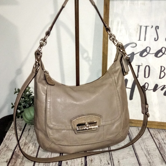 😍 Coach Taupe Gray Leather Kristin Satchel Crossbody Shoulder Bag - Picture 2 of 11